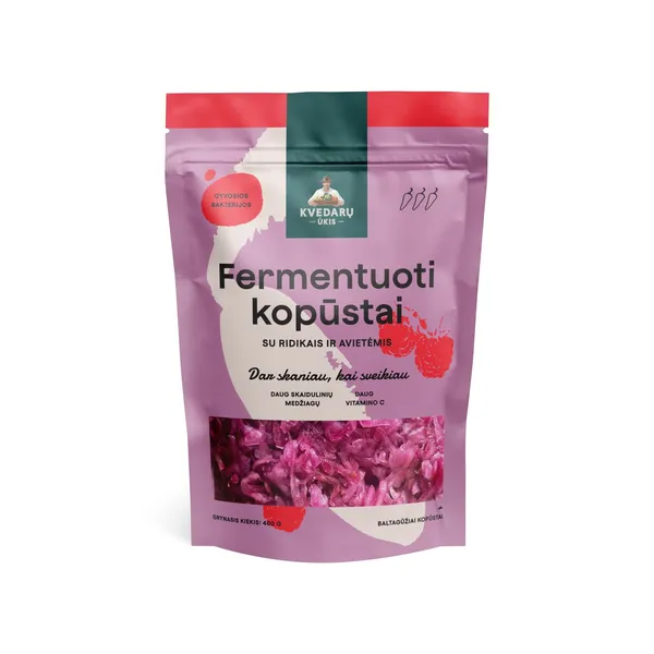 Fermentuoti kopūstai su ridikais ir avietėmis KVEDARŲ ŪKIS, 400 g