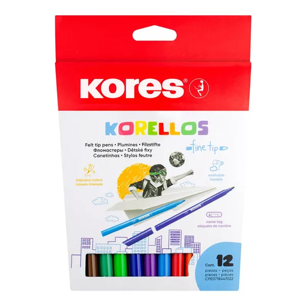 Flomasteriai KORES KOLORES, ploni, 1 mm, 12 vnt.