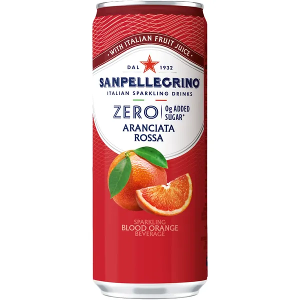Gazuotas apelsinų gėrimas su saldikliais SAN PELLEGRINO ARANCIATA ROSSA ZERO, 0,33 l