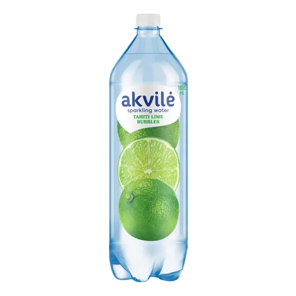 Lengvai gazuotas stalo vanduo AKVILĖ, žaliųjų citrinų skonio, 1.5 l