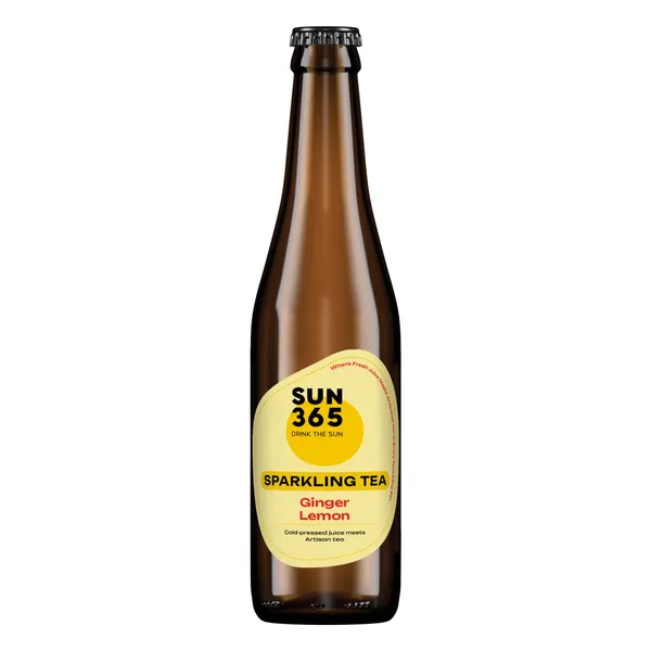 Gazuotas gaivusis gėrimas SPARKLING TEA LEMON & GINGER SUN365, 330 ml