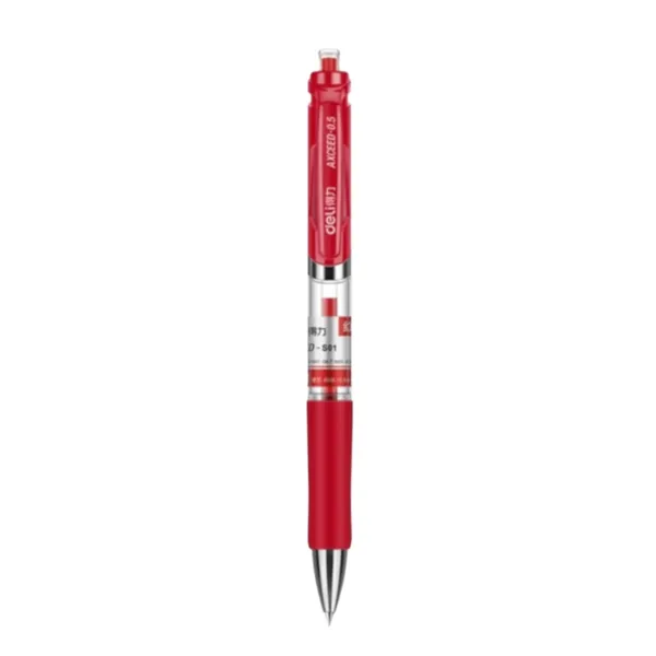 Gelinis rašiklis DELI S01, 0,5 mm, automatinis, raudonas