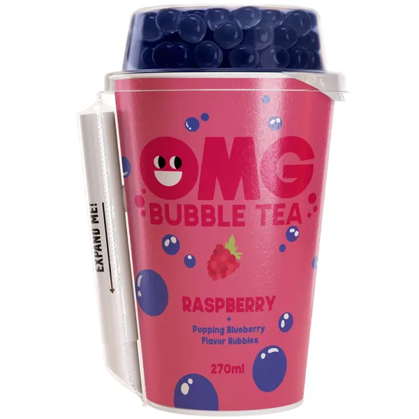 Arbatos gėrimas OMG, aviečių skonio su mėlynių burbuliukais, 270 ml