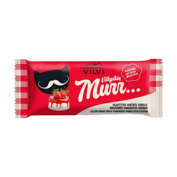 Glaistytas varškės sūrelis VILVI VILKYŠKIŲ MURR, braškinės panakotos skonio, 29 % rieb., 40 g