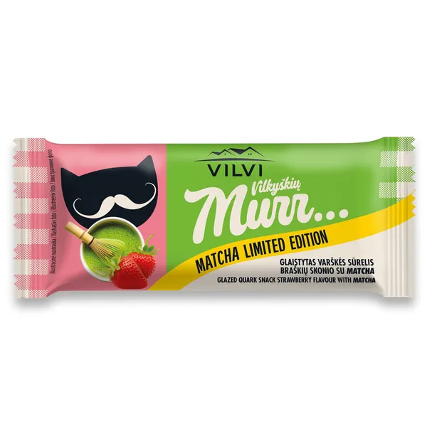 Glaistytas varškės sūrelis braškių skonio su Matcha VILVI VILKYŠKIŲ MURR LIMITED EDITION, 30 %, 40 g