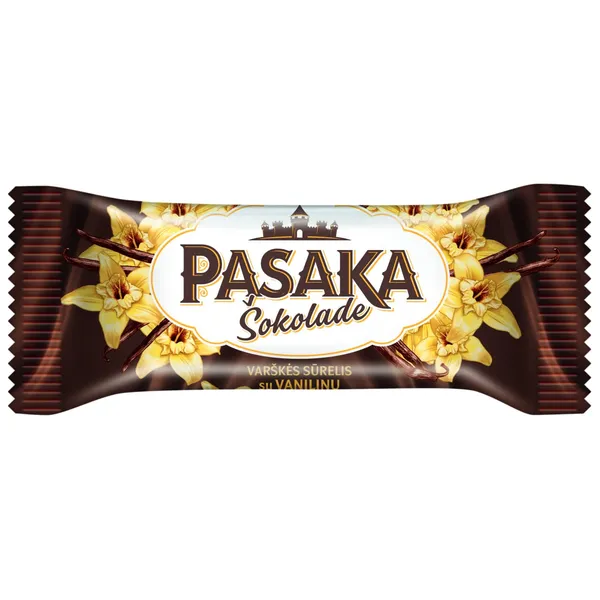 Belgišku šokoladu glaistytas varškės sūrelis su vanile PASAKA, 21 % rieb., 40 g