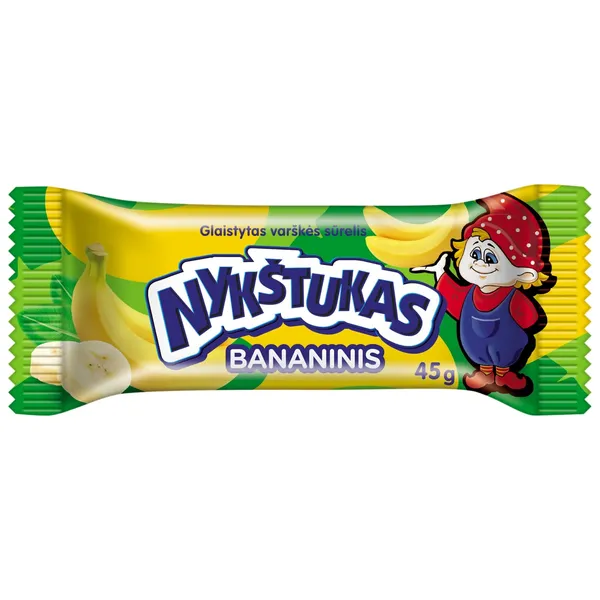 Glaistytas varškės sūrelis NYKŠTUKAS bananinis, 24,3 % rieb., 45 g