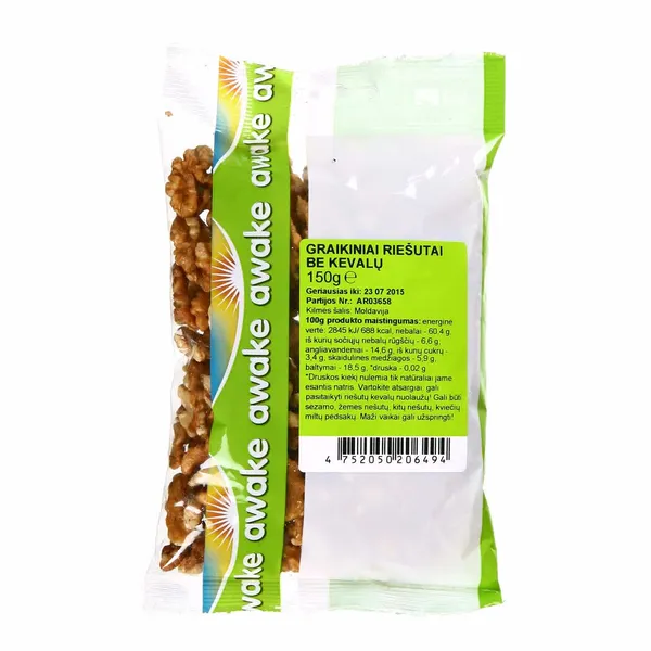 Gliaudyti graikiniai riešutai AWAKE, 150 g