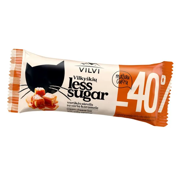 Glaistytas varškės sūrelis su sūria karamele VILKYŠKIŲ LESS SUGAR, 30 % rieb., 40 g