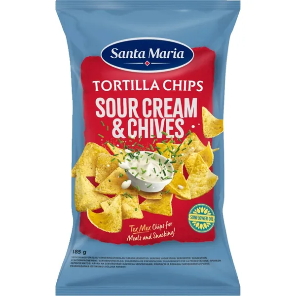 Grietinės ir laiškinių česnakų skonio kukurūzų traškučiai SANTA MARIA, 185 g