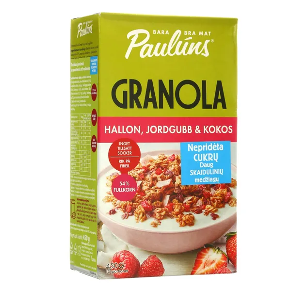 Granola PAULUNS su avietėmis ir braškėmis, 450 g