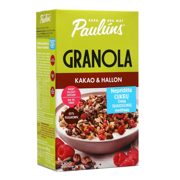Granola PAULUNS su kakava ir avietėmis, 450 g, 450 g