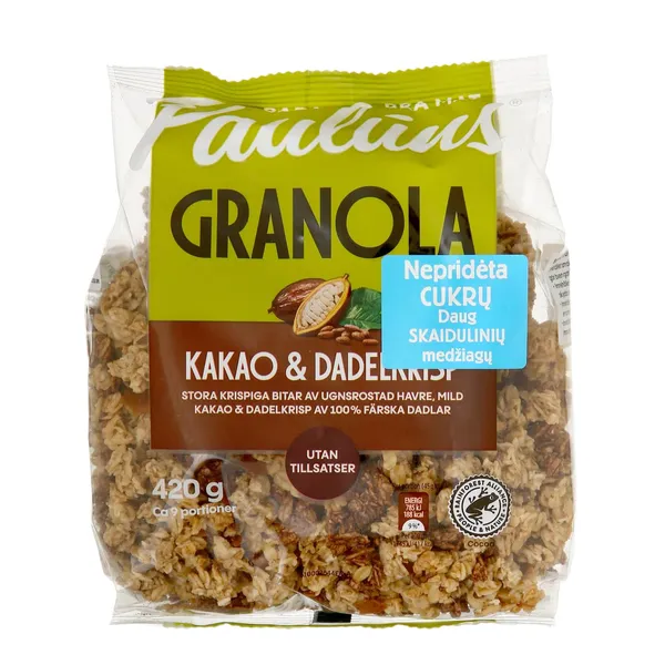 Granola su kakava ir datulių traškučiais PAULUNS, 420 g