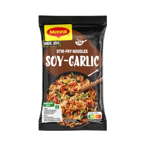 Greitai paruošiami kepti makaronai MAGGI SOY-GARLIC, 185 g