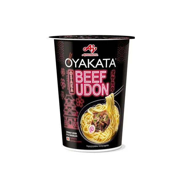 Greito paruošimo jautienos skonio Udon makaronų sriuba indelyje OYAKATA, 69,5 g