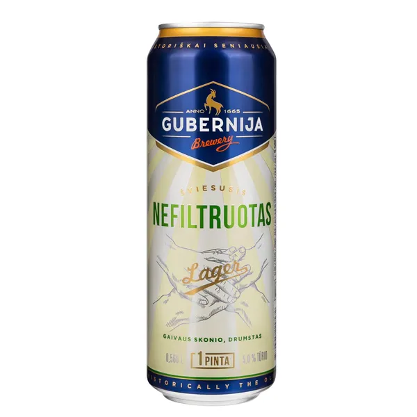 GUBERNIJOS alus NEFILTRUOTAS LAGER, 5,0 %, 0,568 l