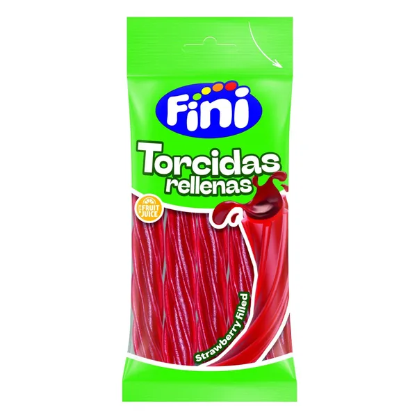 Guminukai su braškių skonio įdaru TWISTED STRAWS FINI, 85 g