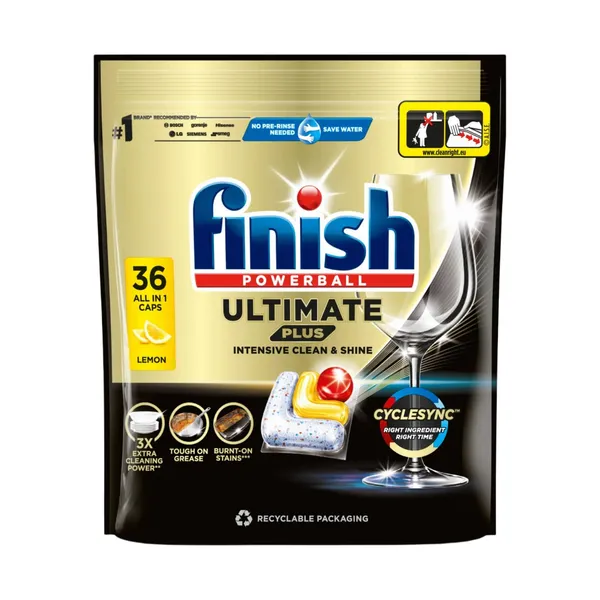 Citrinų kvapo indaplovių indų ploviklio kapsulės FINISH ULTIMATE PLUS, 36 vnt
