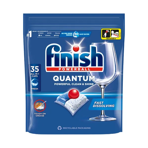 Indaplovių indų ploviklio kapsulės FINISH POWERBALL QUANTUM ALL IN 1, 35 vnt