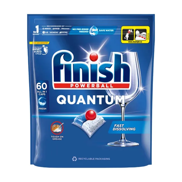 Indaplovių indų ploviklio kapsulės „Finish Powerball Quantum Fresh“, 60 vnt.