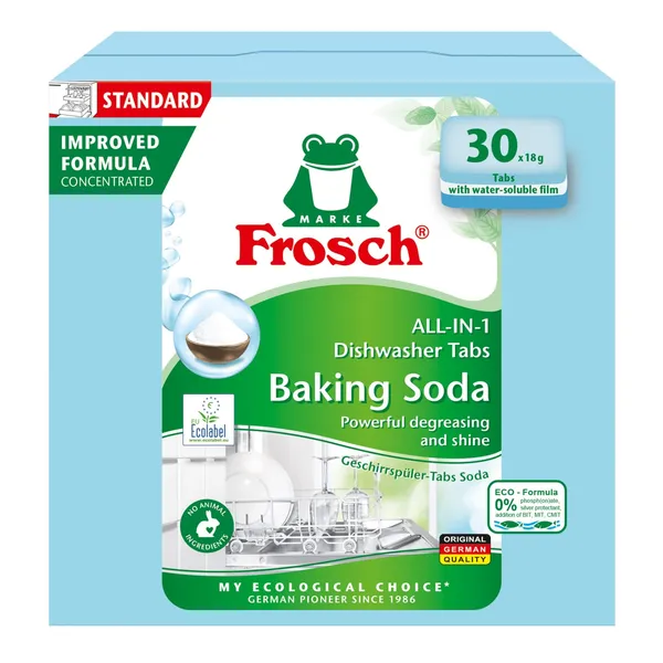 Indų plovimo tabletės FROSCH ALL IN 1 su soda, 30 vnt