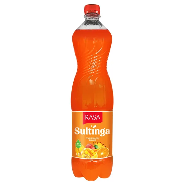 Negazuotas įvairių vaisių gėrimas su sultimis ir saldikliu RASA SULTINGA, 1,5 l