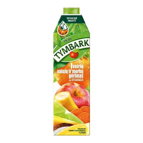 Įvairių vaisių ir morkų sulčių gėrimas TYMBARK, (20 %), 1 l