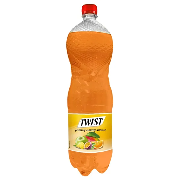 Negazuotas įvairių vaisių skonio gėrimas su cukrumi ir saldikliais TWIST, 2 l