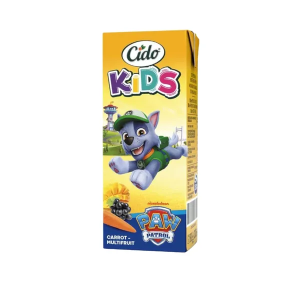 Įvairių vaisių ir morkų sulčių gėrimas CIDO PAW PATROL, su saldikliu, 0,2 l