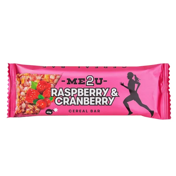 Javainių batonėlis ME2U RASPBERRY & CRANBERRY, 45 g