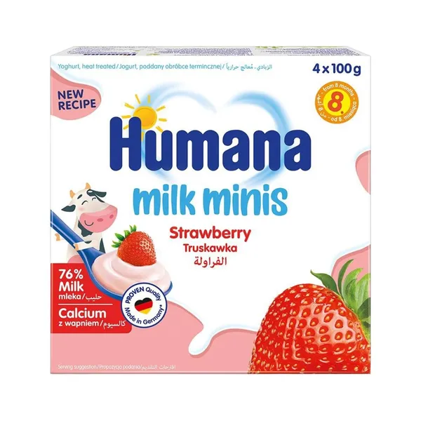 Jogurtinis desertas su braškių tyre HUMANA MILK MINIS, 4 x 100 g