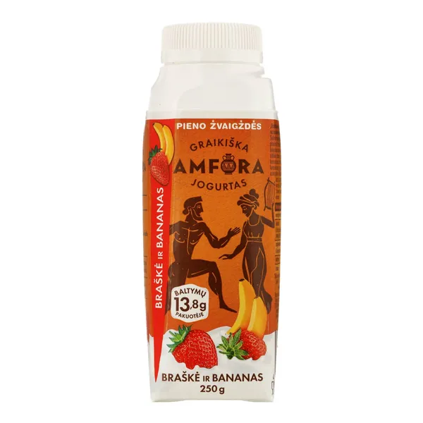 Graikiškas jogurtas su braškėmis ir bananais GRAIKIŠKA AMFORA, 2,4 % rieb., 250 g
