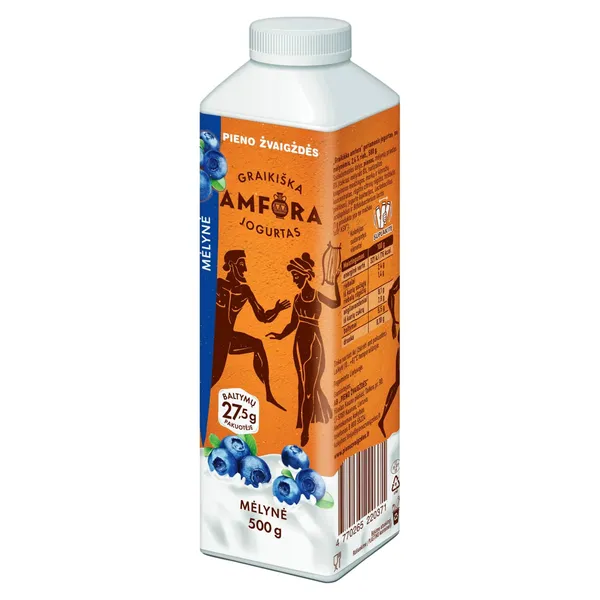 Grakiškas jogurtas su mėlynėmis GRAKIŠKA AMFORA, 2,4 % riebumo, 500 g