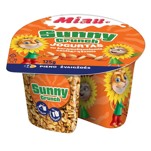 Jogurtas MIAU su vanile ir karamelizuotomis saulėgrąžomis SUNNY CRUNCH, 6,6 % riebumo, 125 g