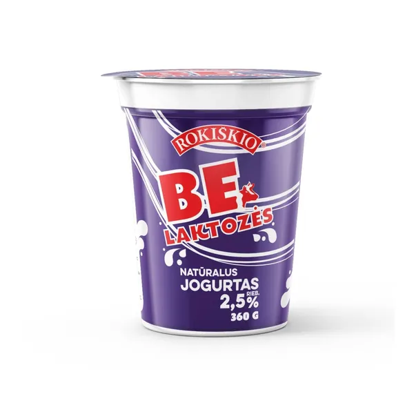 Natūralus jogurtas ROKIŠKIO BE LAKTOZĖS, 2,5 % riebumo, 360 g