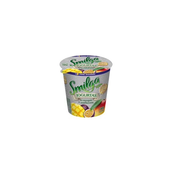 Jogurtas SMILGA su mangais ir pasifloromis, 3,3 % rieb., 380 g