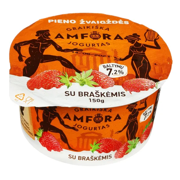 Graikiškas jogurtas su braškėmis GRAIKIŠKA AMFORA, 3,1 % rieb., 150 g