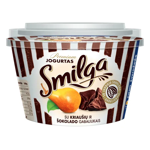 Jogurtas su kriaušių ir šokolado gabaliukais SMILGA PREMIUM, 4,5 % rieb., 200 g
