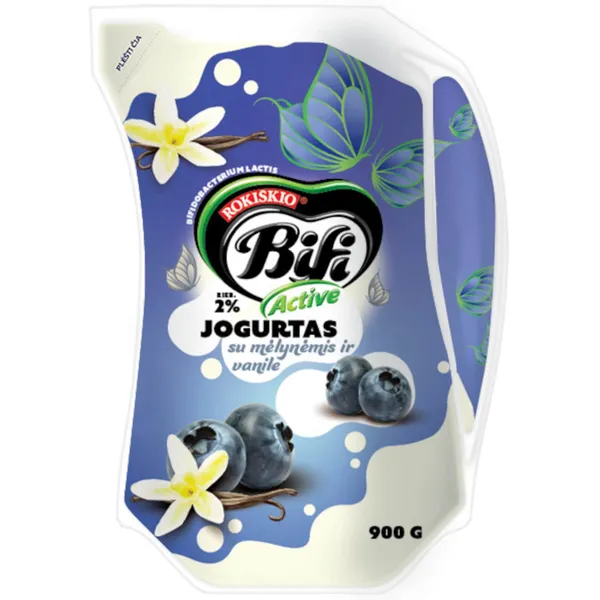 Jogurtas BIFI ACTIVE, 2 %, su mėlynėmis ir vanile, 0,9 kg