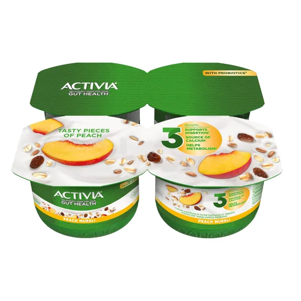 Jogurtas su persikais ir dribsniais bei bifido bakterijomis ACTIVIA ACTIREGULARIS, 2,6 % rieb., 480 g