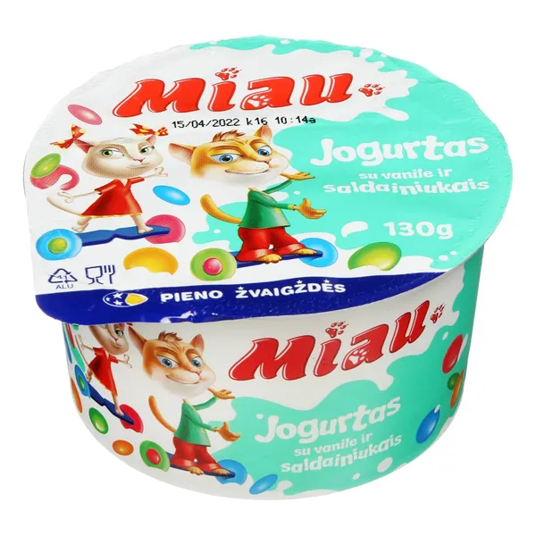 Jogurtas MIAU su vanile ir saldainiukais, 5,5 % riebumo, 130 g (115 + 15)