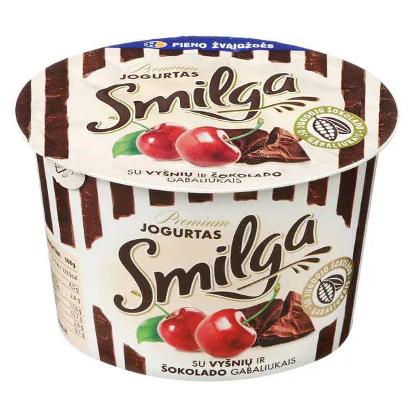 Jogurtas su vyšnių ir šokolado gabaliukais SMILGA PREMIUM, 4,5 % rieb., 200 g
