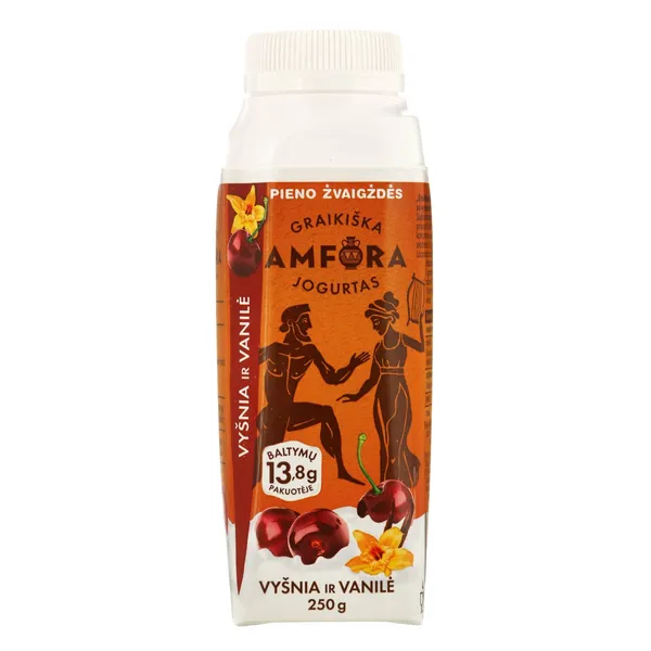 Graikiškas jogurtas su vyšniomis ir vanile GRAIKIŠKA AMFORA, 2,4 % rieb., 250 g