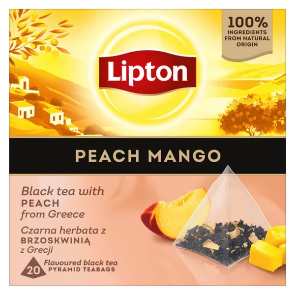 Juodoji arbata LIPTON persikų ir mango, 20 x 1,7 g
