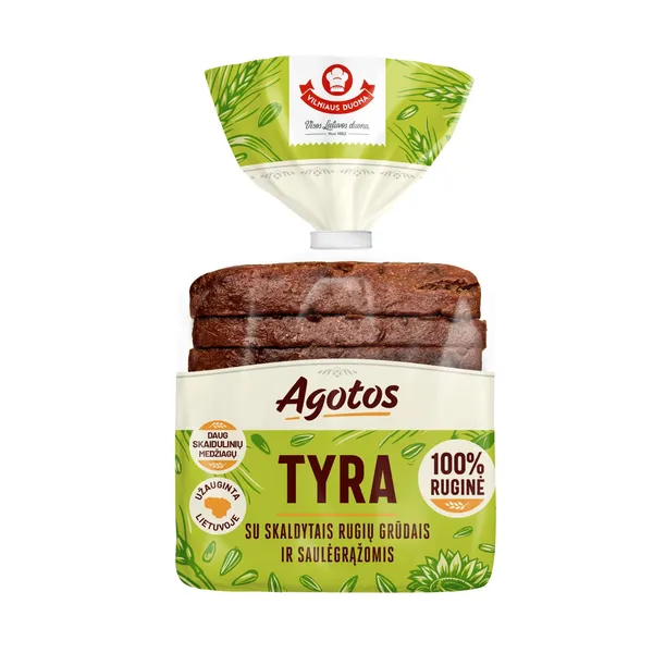 AGOTOS TYRA juoda duona su skaldytais rugių branduoliais ir saulėgrąžomis, 340 g.