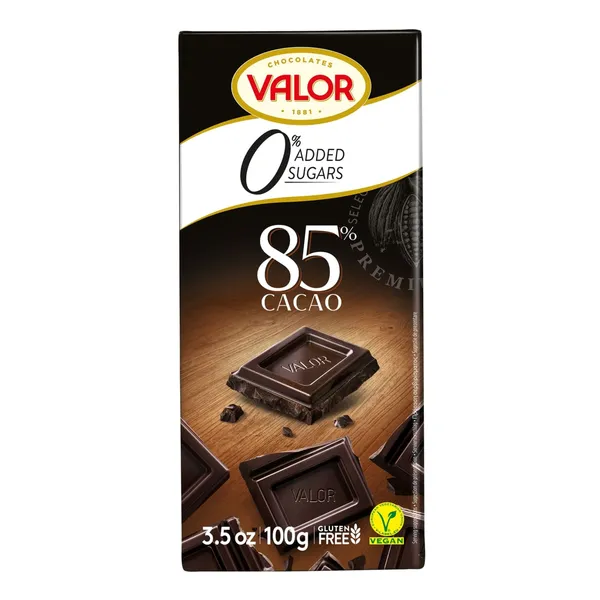 Juodasis šokoladas 85 % VALOR su saldikliais, 100 g
