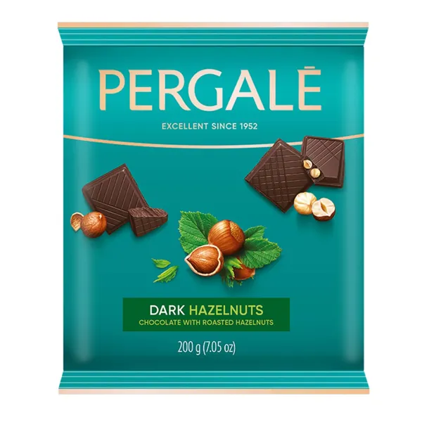 Šokoladas PERGALĖ, juodasis, su sveikais lazdynų riešutais, 200 g