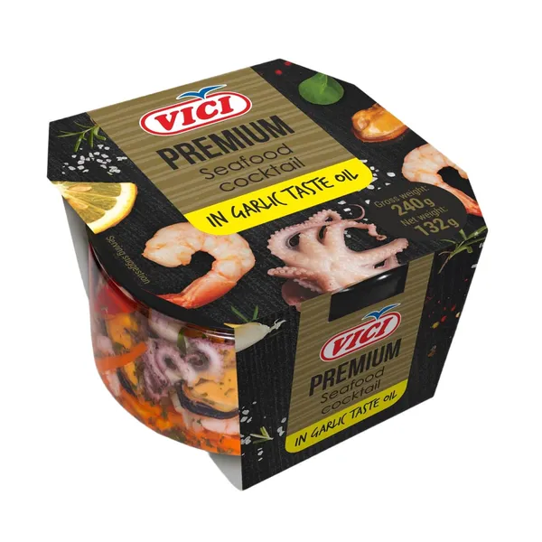 Jūrų gėrybių kokteilis česnakiniame aliejuje, VIČI 240 g