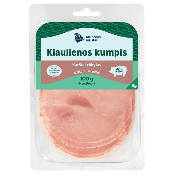 Karštai rūkytas KLAIPĖDOS kiaulienos kumpis, a. r., 100 g