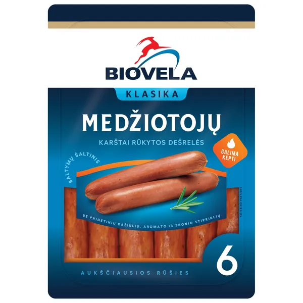 Karštai rūkytos BIOVELOS MEDŽIOTOJŲ dešrelės, A. r., 250 g